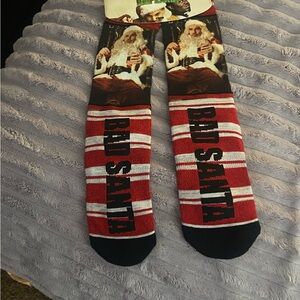 Bad Santa Graphic Socks with Stripes